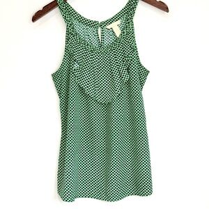BANANA REPUBLIC Womens Medium Green Blue Polka Dot Braided Ruffled Tank Top RR6